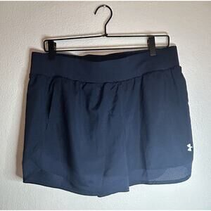 Under Armour Shorts Women Large HeatGear Woven Wide Waist Band Loose Navy